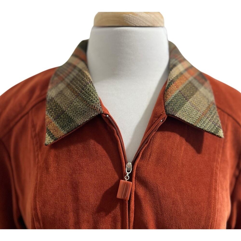 Sag Harbor Faux Suede Burnt Orange Plaid Collar Jacket Top Sz 12 Earthy Academia - Picture 3 of 5